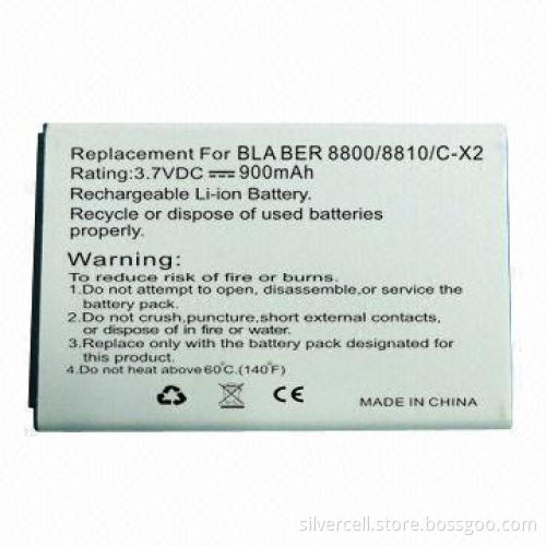 Li-ion Replacement Battery Pack for BlackBerry 8800 with 900mAh Capacity